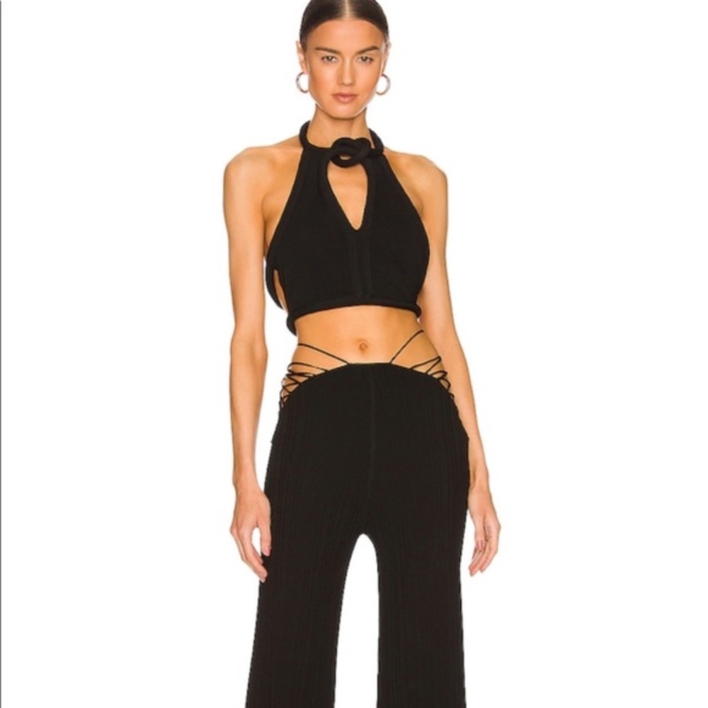Cult Valerie cropped stretch-knit halterneck top